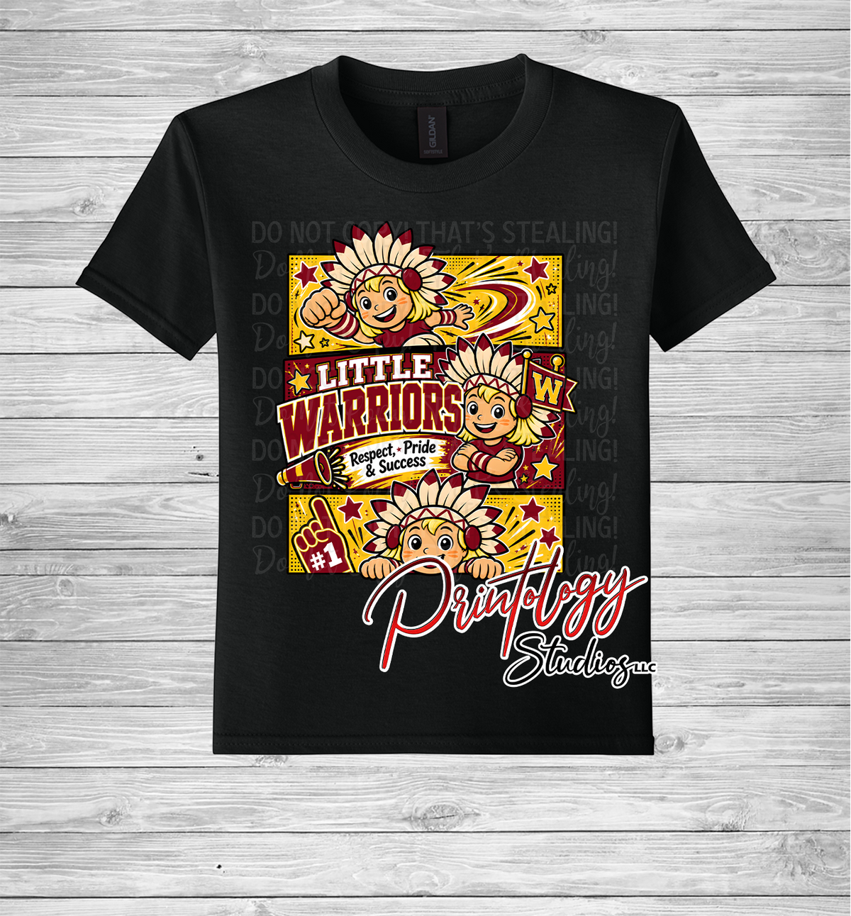 Youth Callahan Little Warriors With Blonde Haired Girl Comic Style Tee