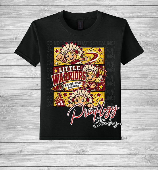 Youth Callahan Little Warriors With Blonde Haired Girl Comic Style Tee