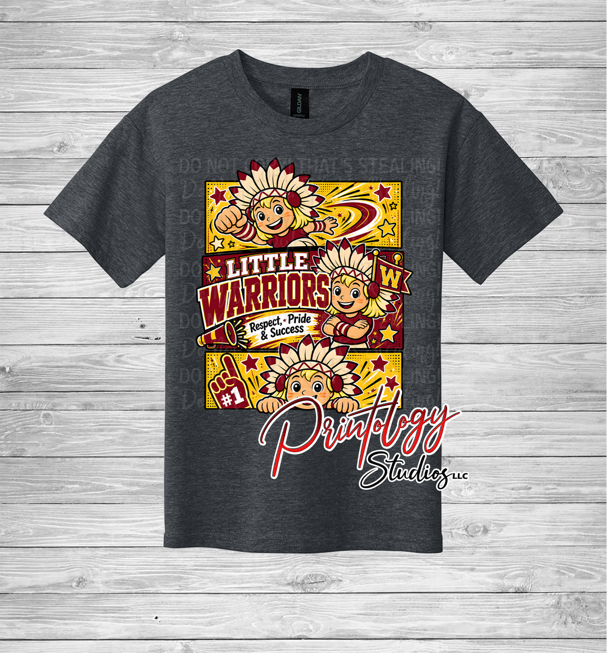 Youth Callahan Little Warriors With Blonde Haired Girl Comic Style Tee