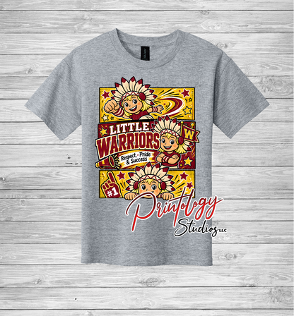 Youth Callahan Little Warriors With Blonde Haired Girl Comic Style Tee