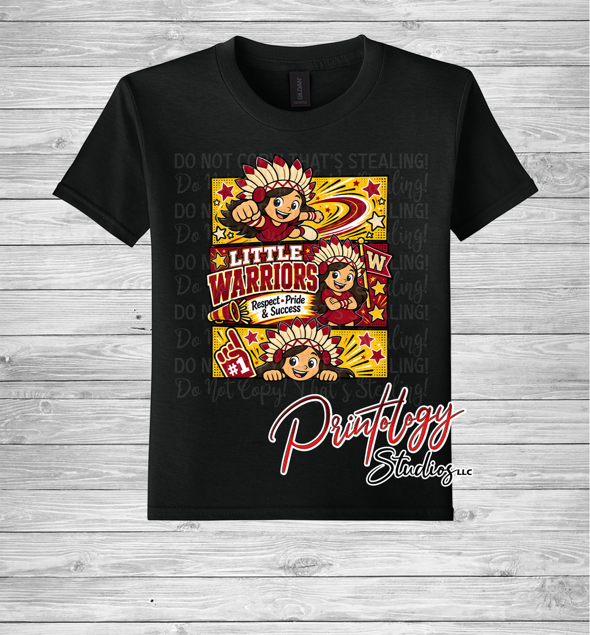 Youth Callahan Little Warriors With Brown Haired Girl Comic Style Tee