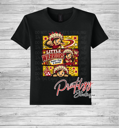 Youth Callahan Little Warriors With Brown Haired Girl Comic Style Tee