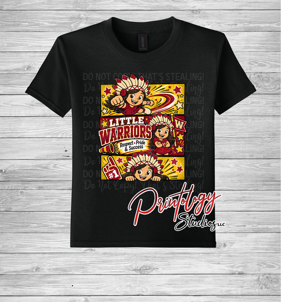 Youth Callahan Little Warriors With Brown Haired Girl Comic Style Tee