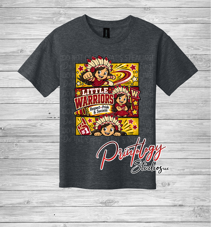 Youth Callahan Little Warriors With Brown Haired Girl Comic Style Tee