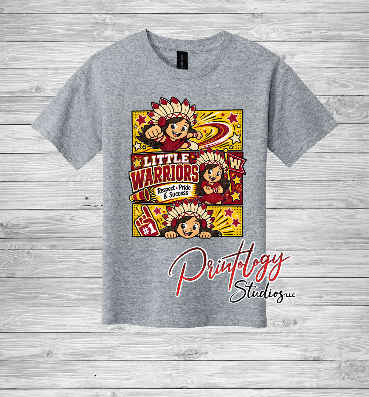 Youth Callahan Little Warriors With Brown Haired Girl Comic Style Tee
