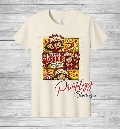 Youth Callahan Little Warriors With Brown Haired Girl Comic Style Tee