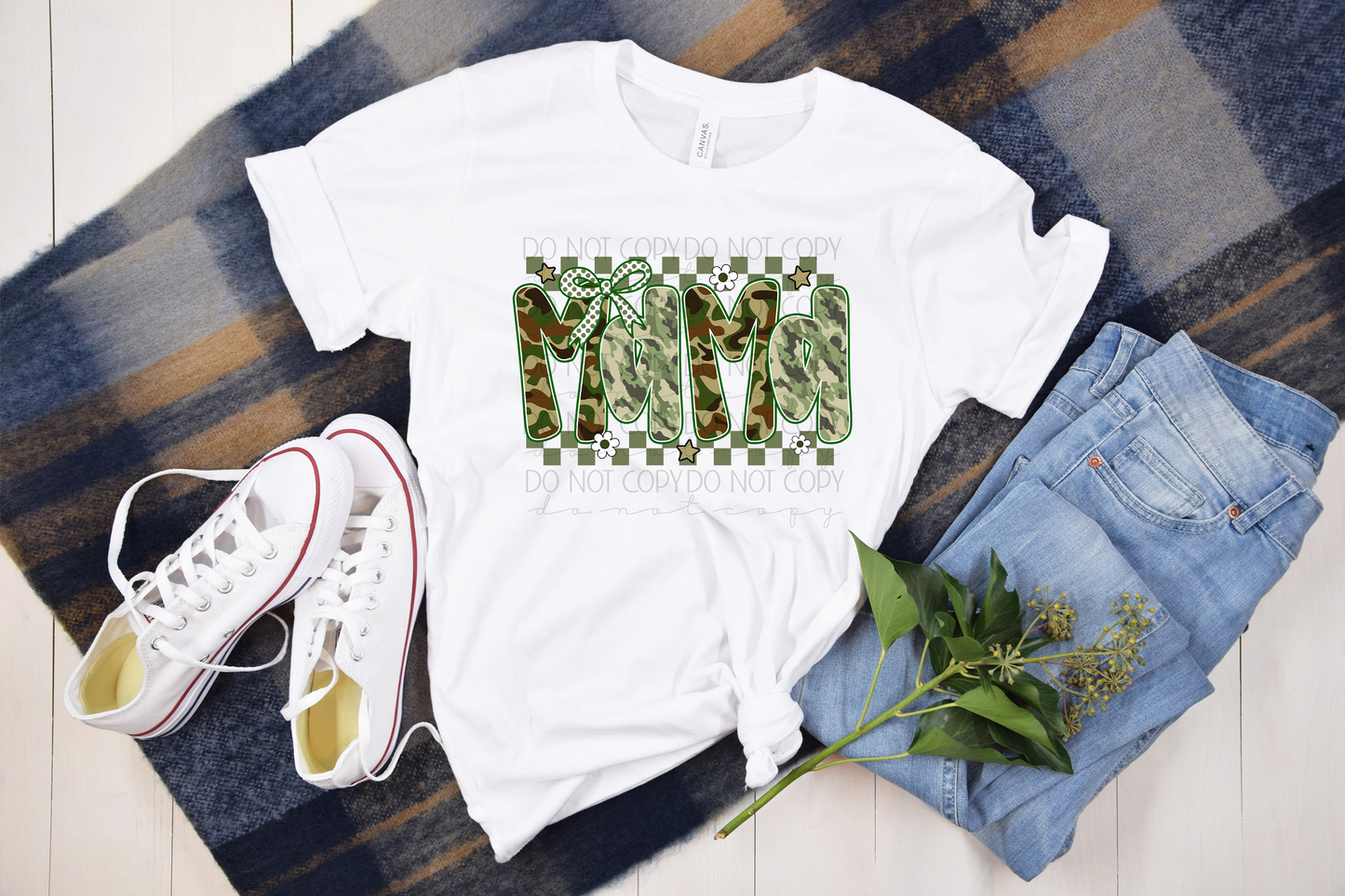 Camo MAMA with Checker Bow DTF Transfer