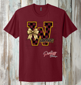 Warriors “W” Checkered Bow Tee – Cardinal & Gold Spirit Shirt