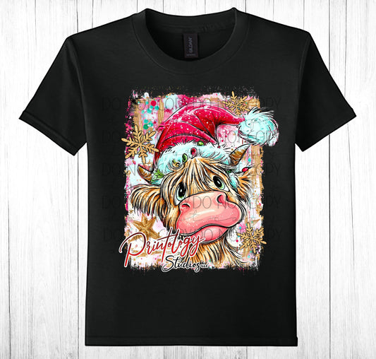 Youth Christmas Highland Cow T-Shirt