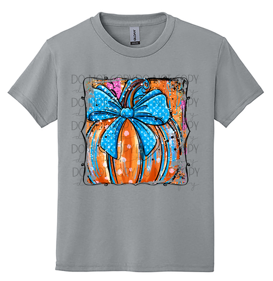 Youth Colorful Pumpkin with Blue Bow Tee