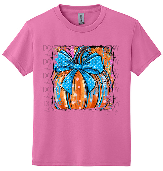 Youth Colorful Pumpkin with Blue Bow Tee