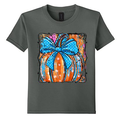 Youth Colorful Pumpkin with Blue Bow Tee