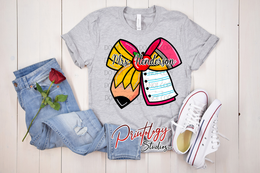 Personalized Coquette Teacher Pencil Bow – DTF Transfer