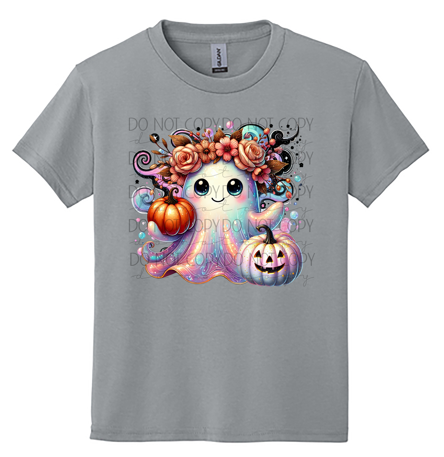 Youth-Cute Floral Ghost Halloween T-Shirt