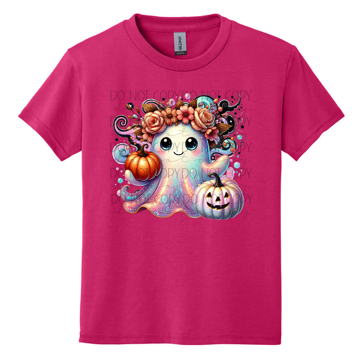 Youth-Cute Floral Ghost Halloween T-Shirt