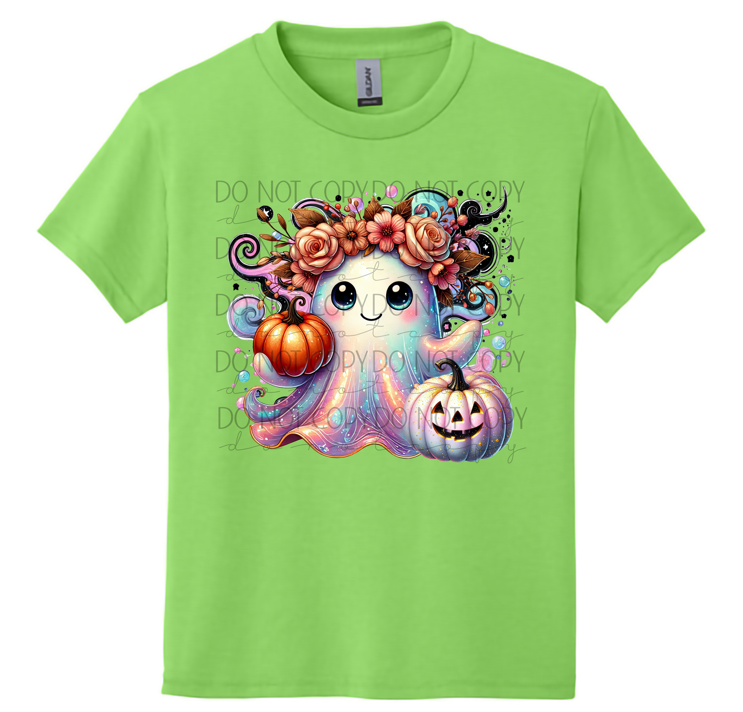 Youth-Cute Floral Ghost Halloween T-Shirt