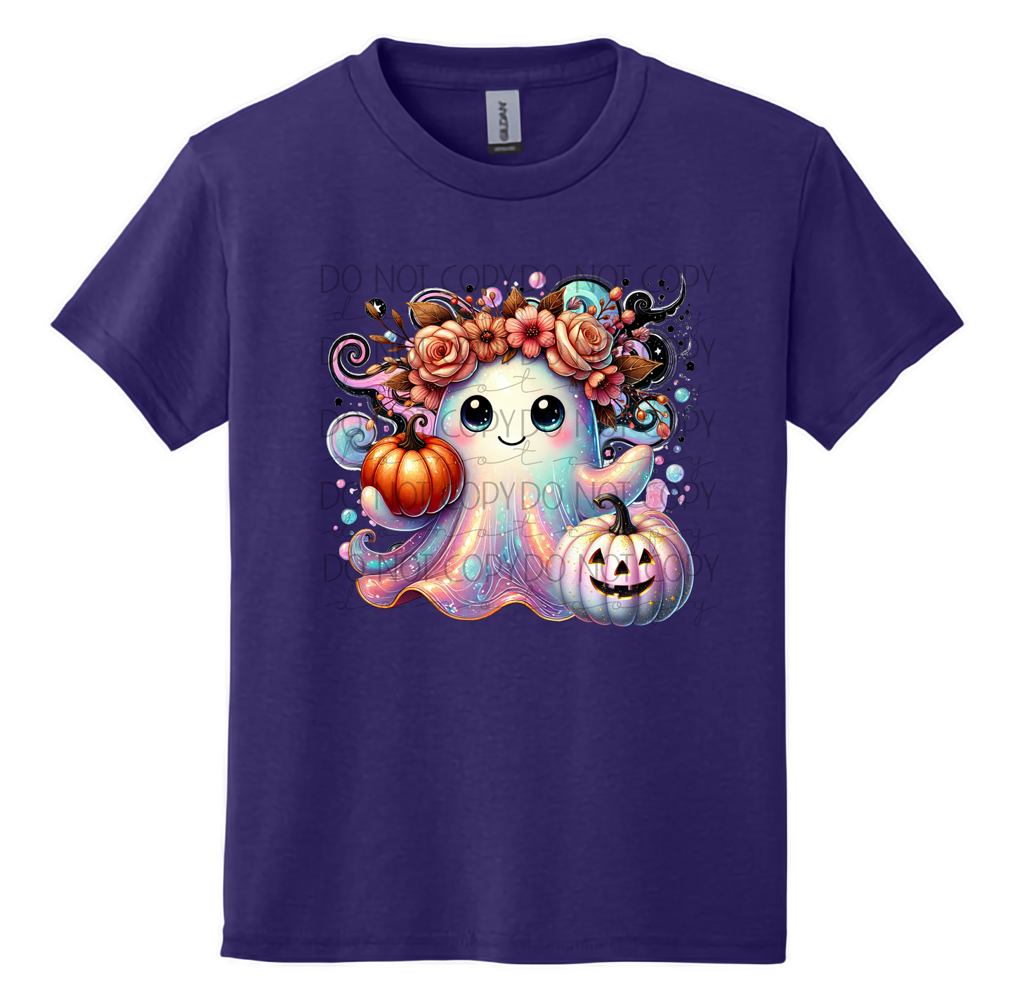Youth-Cute Floral Ghost Halloween T-Shirt