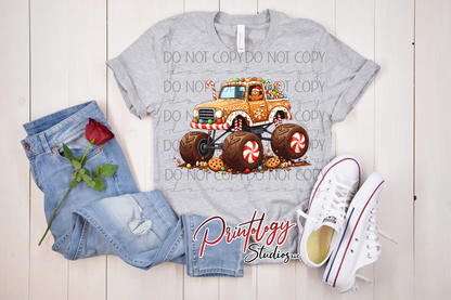 Gingerbread Monster Truck Christmas DTF Transfer