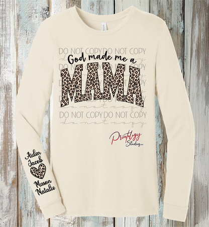 God Made Me a Mama Leopard Print Long Sleeve Tee