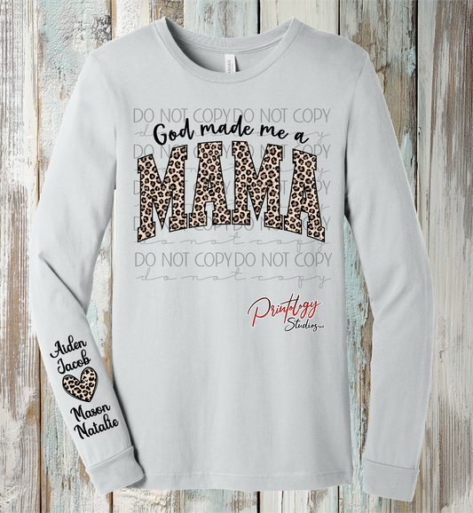 God Made Me a Mama Leopard Print Long Sleeve Tee