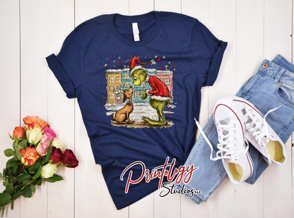 Green guy and dog – Christmas DTF Transfer