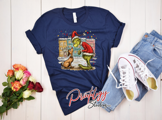 Green guy and dog – Christmas DTF Transfer