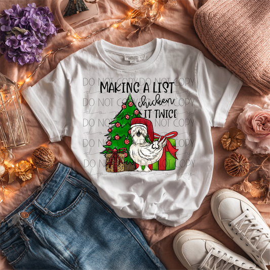 He’s Making a List, Chicken It Twice” Christmas DTF Transfer