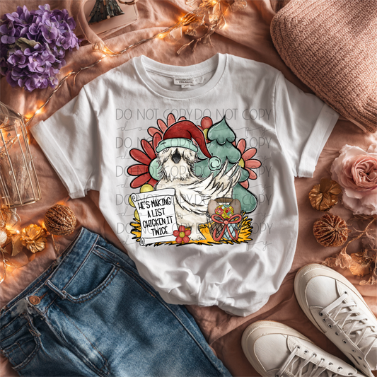 He’s Making a List, Chicken It Twice” Christmas DTF Transfer