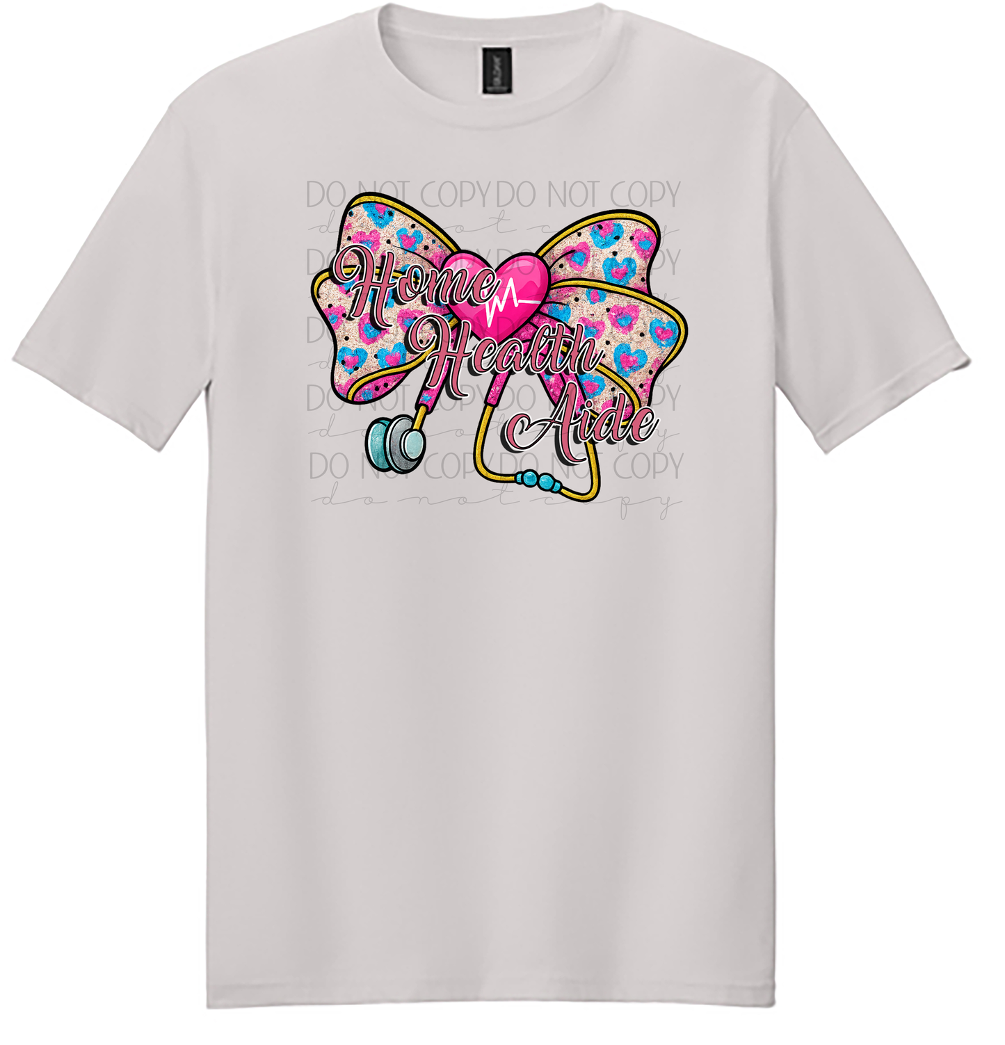 Home Health Aide Shirt – Cute Pink Glitter Bow with Stethoscope