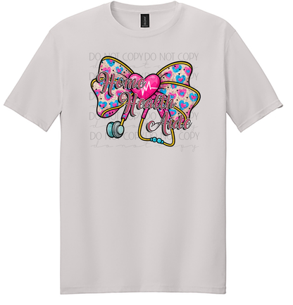 Home Health Aide Shirt – Cute Pink Glitter Bow with Stethoscope