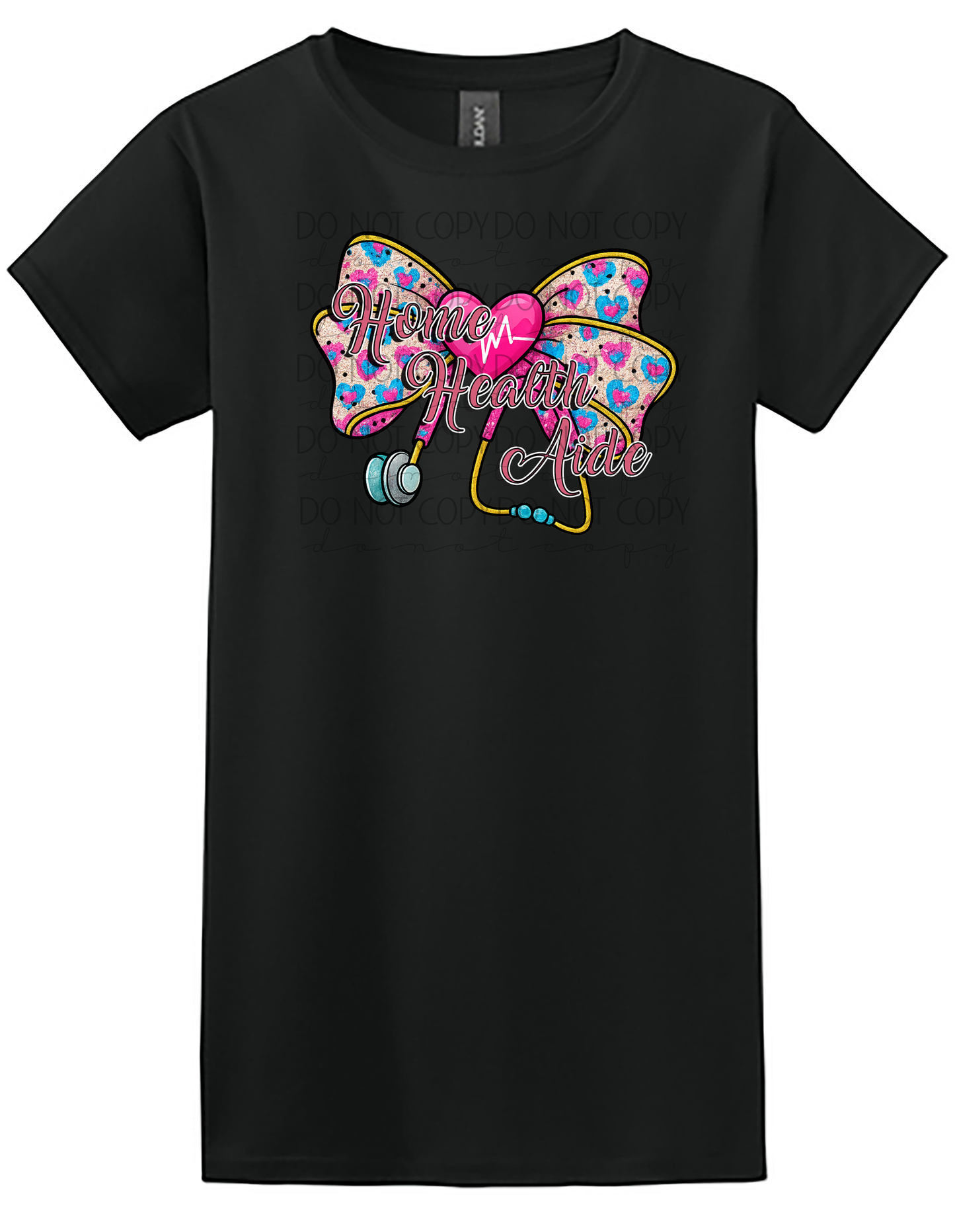 Home Health Aide Shirt – Cute Pink Glitter Bow with Stethoscope