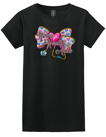 Home Health Aide Shirt – Cute Pink Glitter Bow with Stethoscope