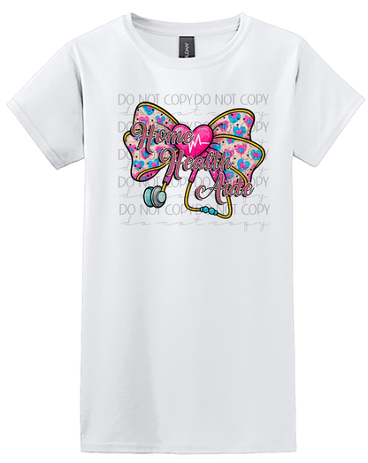 Home Health Aide Shirt – Cute Pink Glitter Bow with Stethoscope