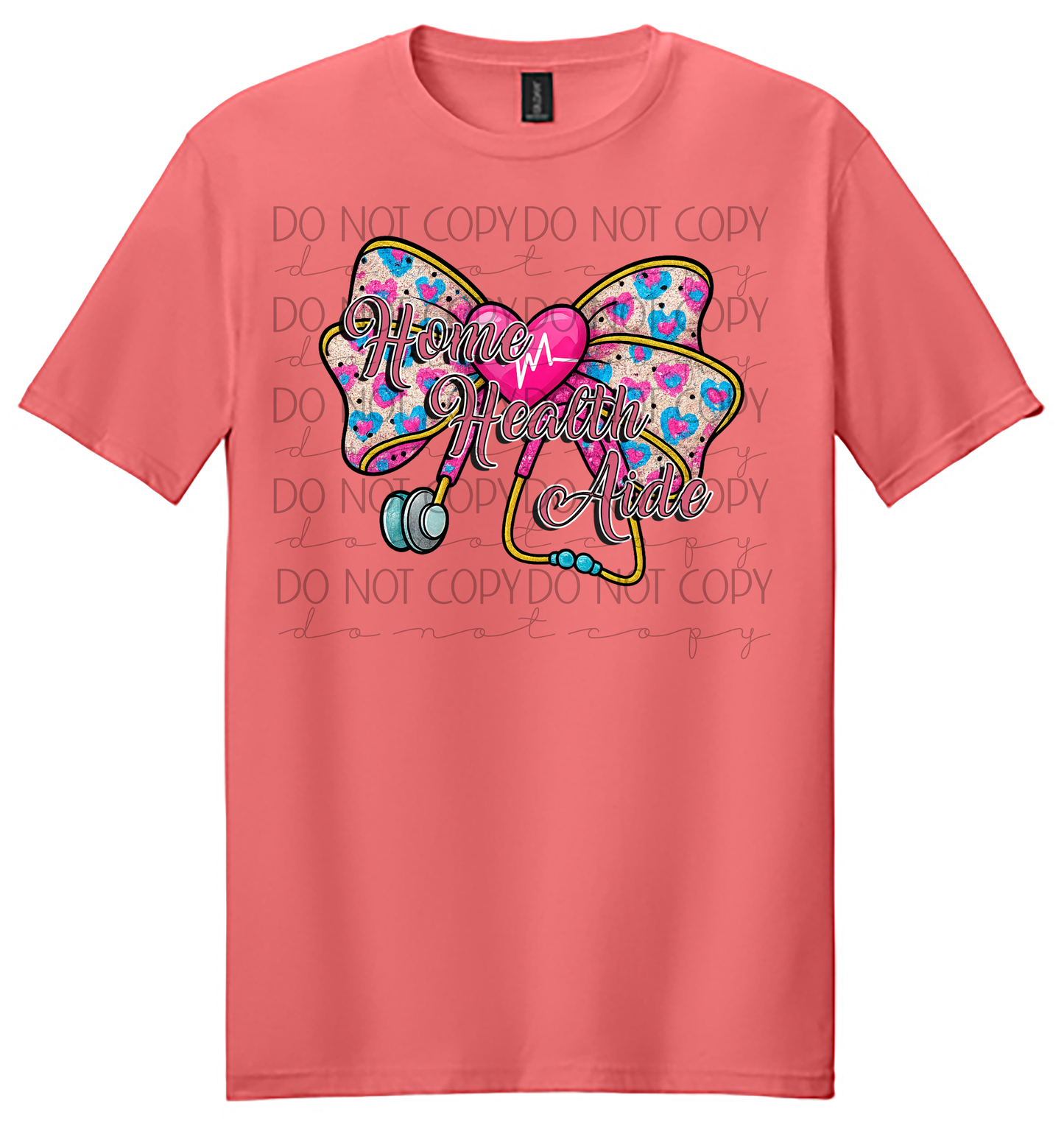 Home Health Aide Shirt – Cute Pink Glitter Bow with Stethoscope