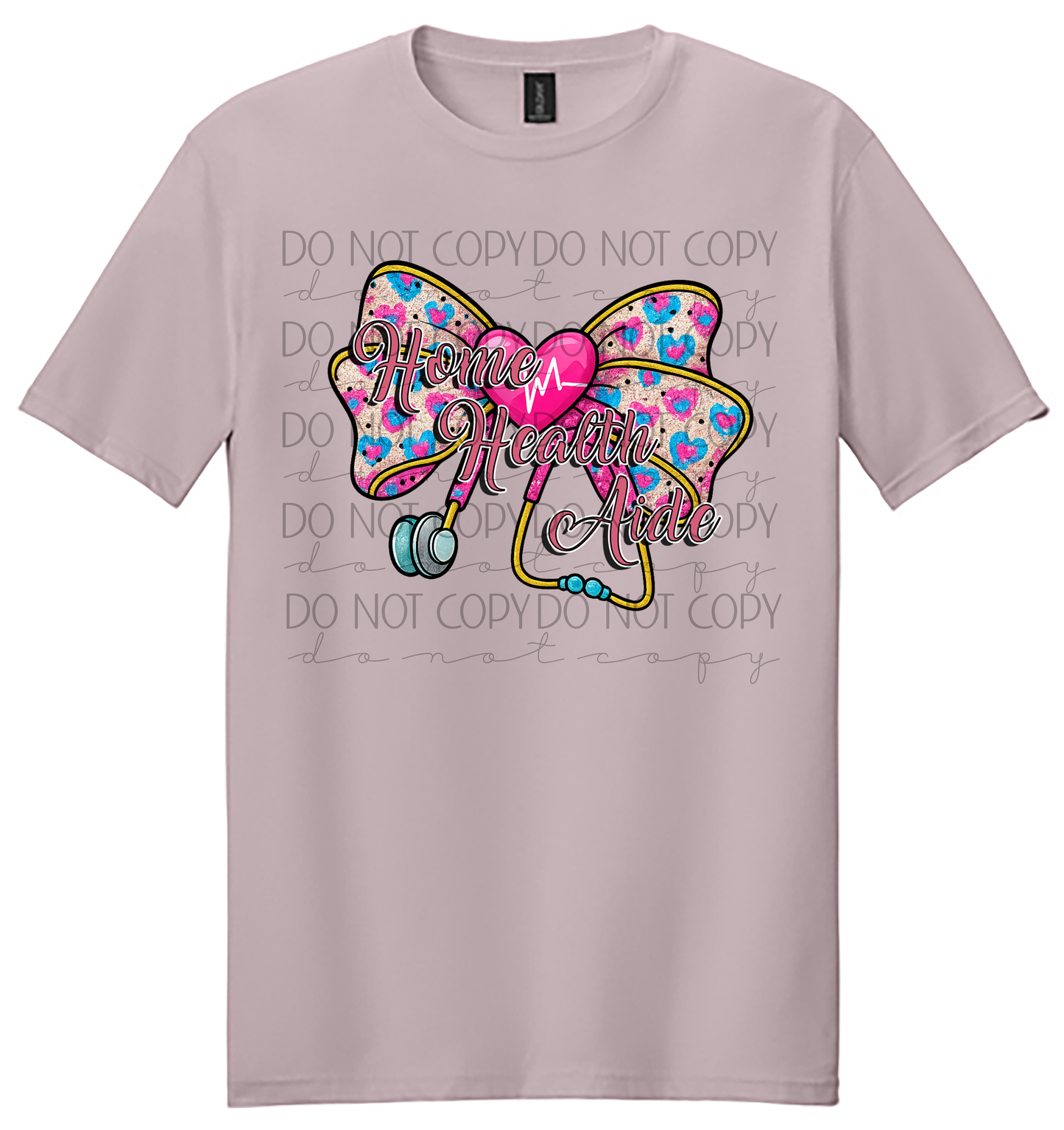 Home Health Aide Shirt – Cute Pink Glitter Bow with Stethoscope