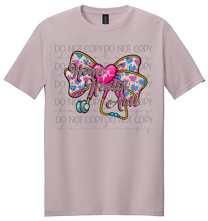 Home Health Aide Shirt – Cute Pink Glitter Bow with Stethoscope