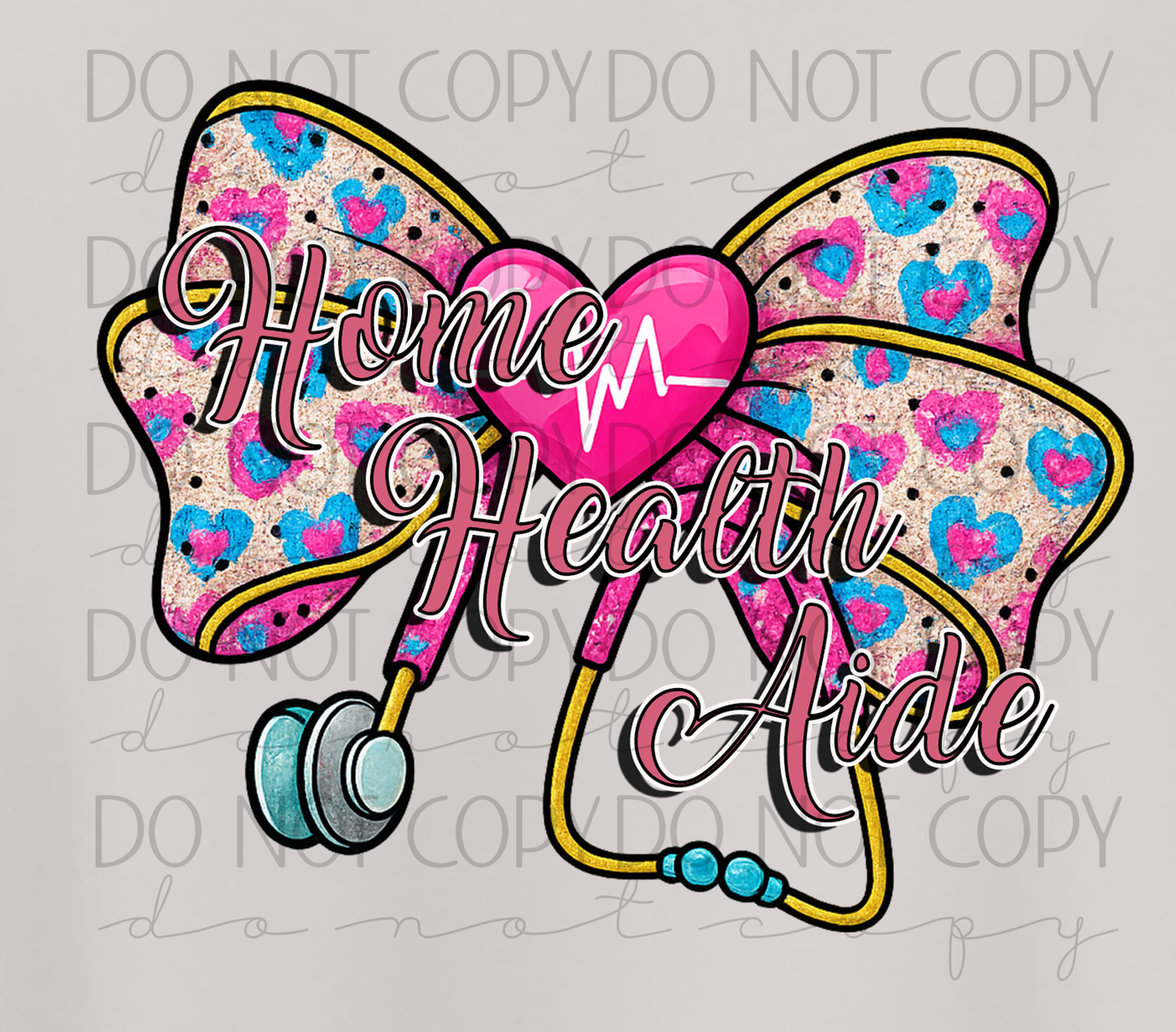 Home Health Aide Shirt – Cute Pink Glitter Bow with Stethoscope