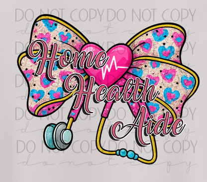 Home Health Aide Shirt – Cute Pink Glitter Bow with Stethoscope