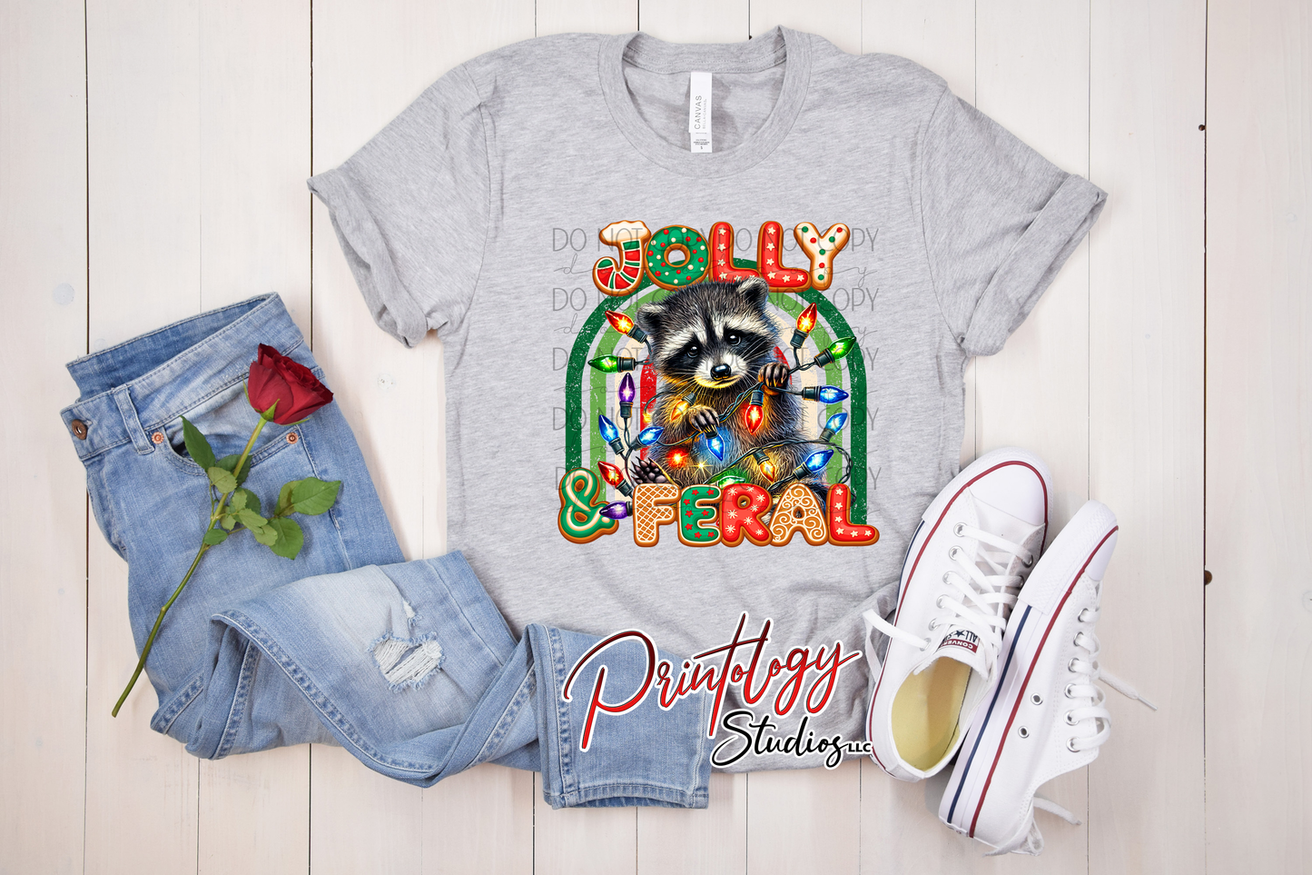 Jolly & Feral – Funny Christmas Raccoon DTF Transfer