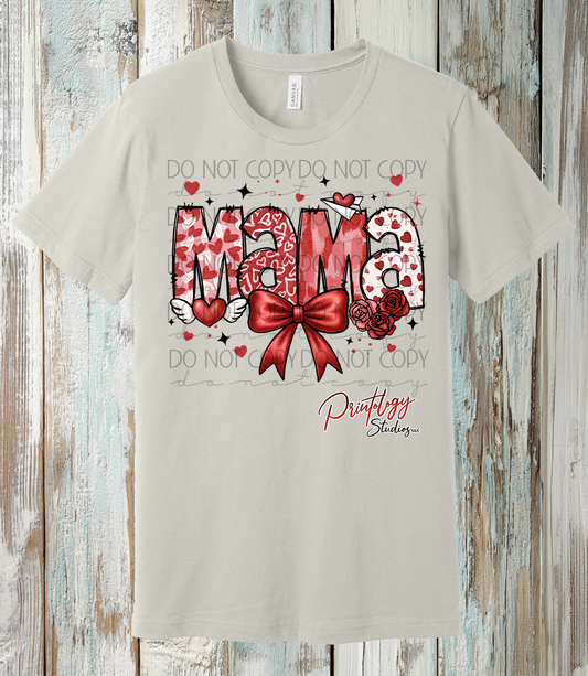 Mama Valentine Bow Tee – Heart & Bow Graphic Shirt