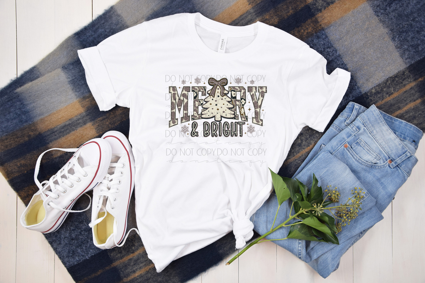 Merry & Bright – Leopard & Camo Christmas Tree DTF Transfer