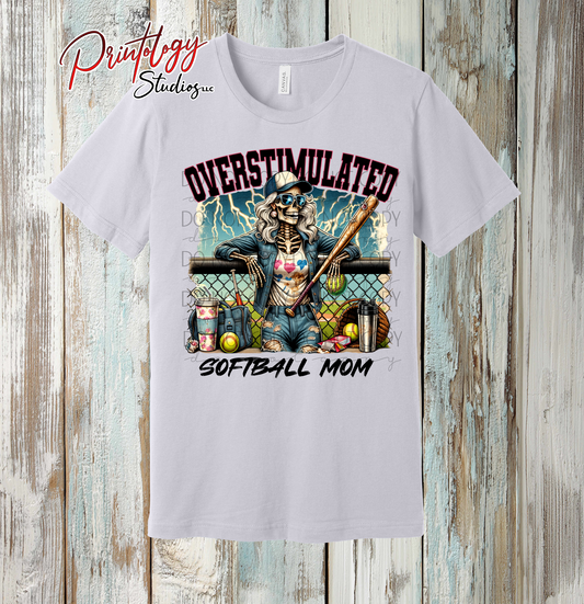 Overstimulated Softball Mom Shirt – Funny Skeleton Tee