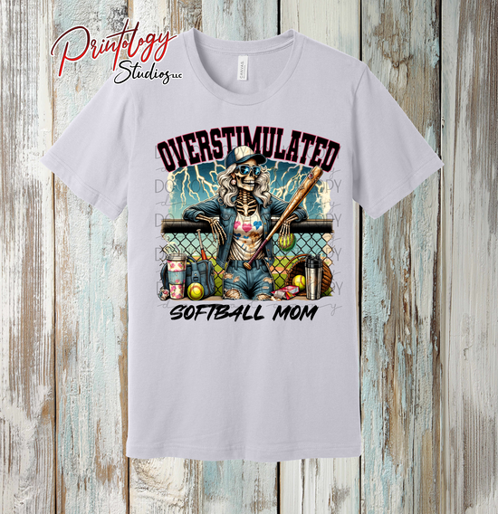 Overstimulated Softball Mom Shirt – Funny Skeleton Tee