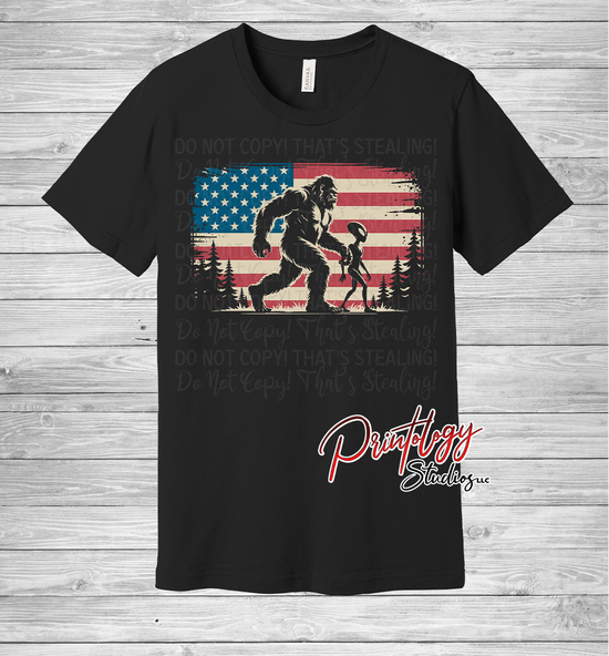 Bigfoot & Alien Patriotic T-Shirt