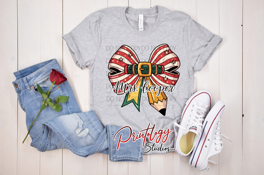 Personalized Teacher Pencil Bow – DTF Transfer