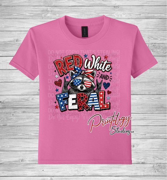 Youth Red White & Feral Raccoon Patriotic T-Shirt