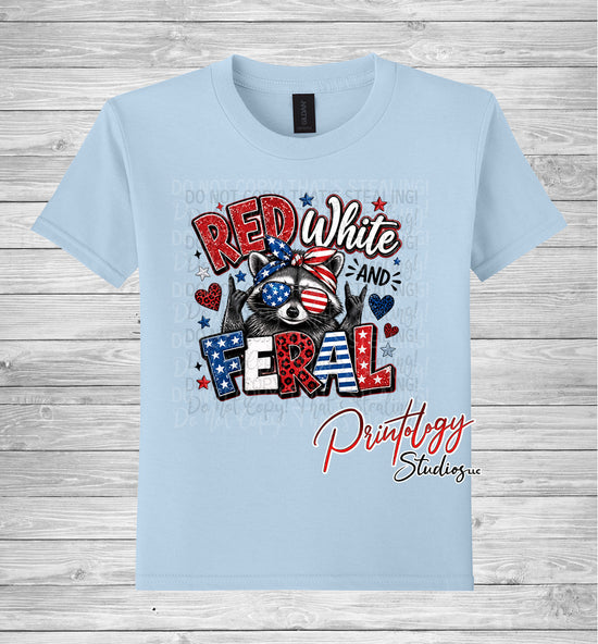Youth Red White & Feral Raccoon Patriotic T-Shirt