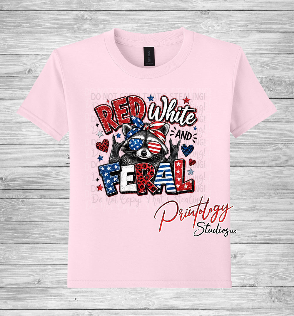 Youth Red White & Feral Raccoon Patriotic T-Shirt