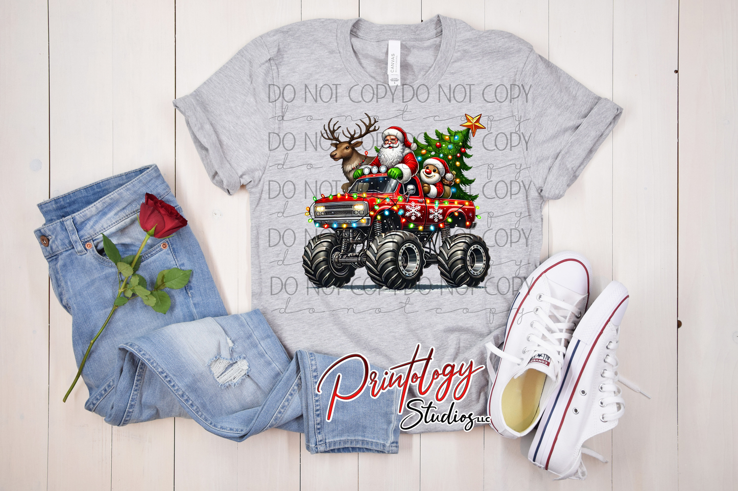 Santa Monster Truck Christmas DTF Transfer