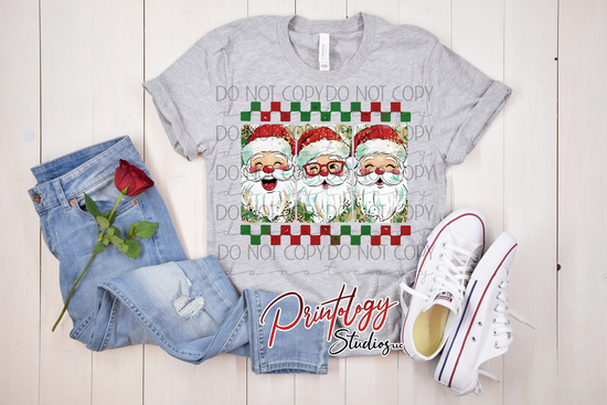 Triple Santa Faces Christmas DTF Transfer
